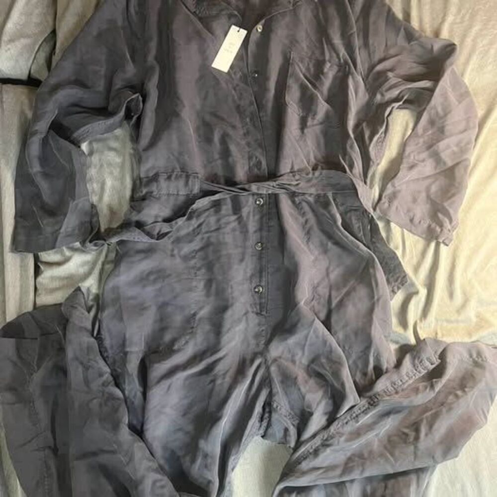 Unsubscribed 100% Silk Jumpsuit XL charcoal black gray